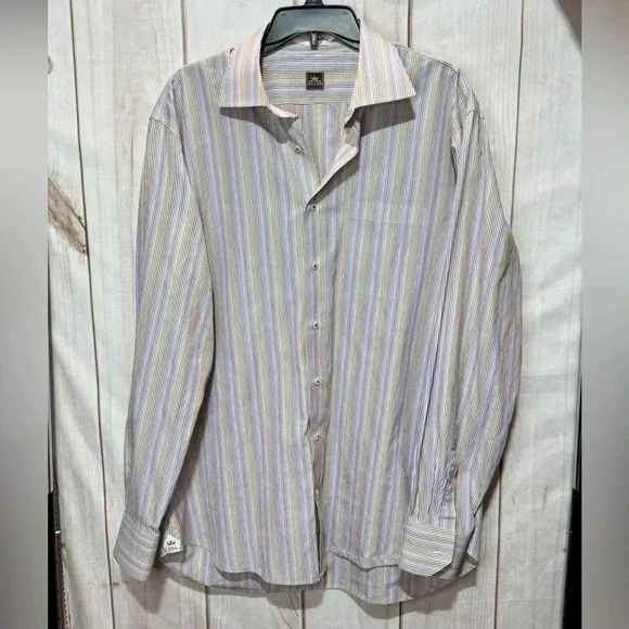 Peter Millar Purple Gold Striped Button Down Dress Shirt Men’s XL - Picture 1 of 11